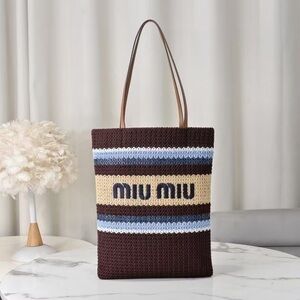 Miu Miu Brown and Cream Striped Tote